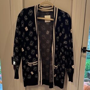 SANDRO Logo Patterned Open Front Knit Cardigan (Sz. 1/ SM)